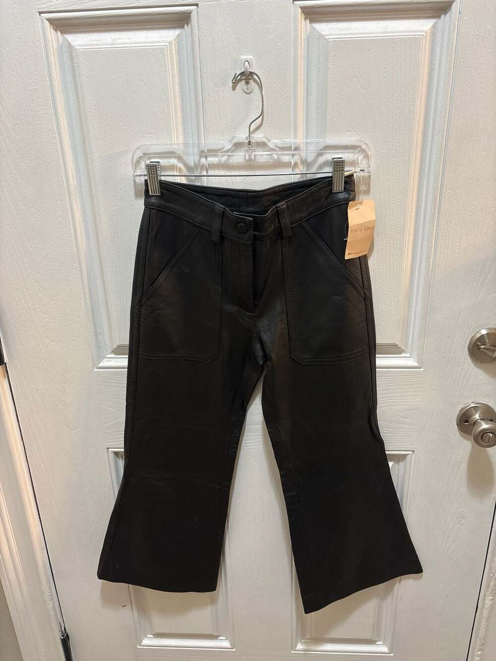 Renatta Gomes Black Leather Cropped Kick Flare Pants Size PP (XS)